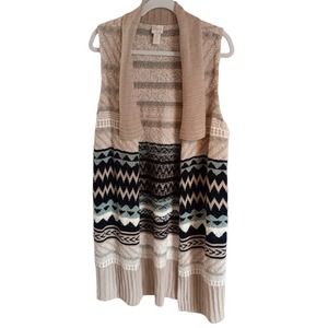 Chico's | Boho Southwestern Aztec Longline Open-Front Sweater Vest Wool Alpaca